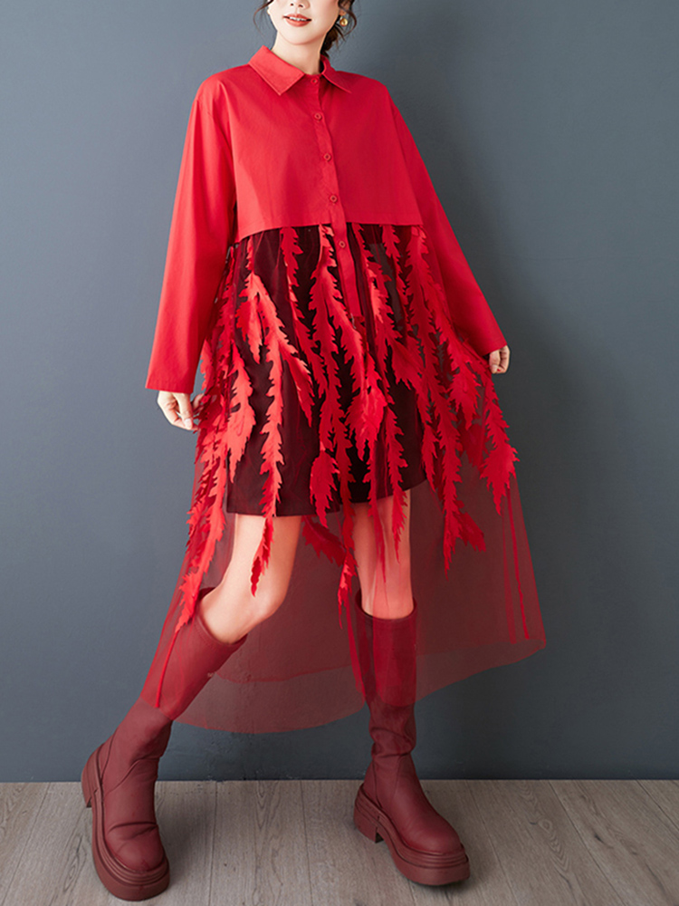Mesh Patchwork Red Vintage Shi - Women'S Red Formal Wear 评论和价格