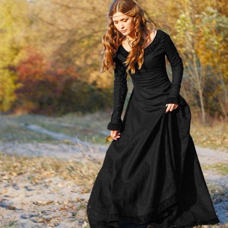 Women Medieval Long Dress V Ne - Lace Dress 评论和价格