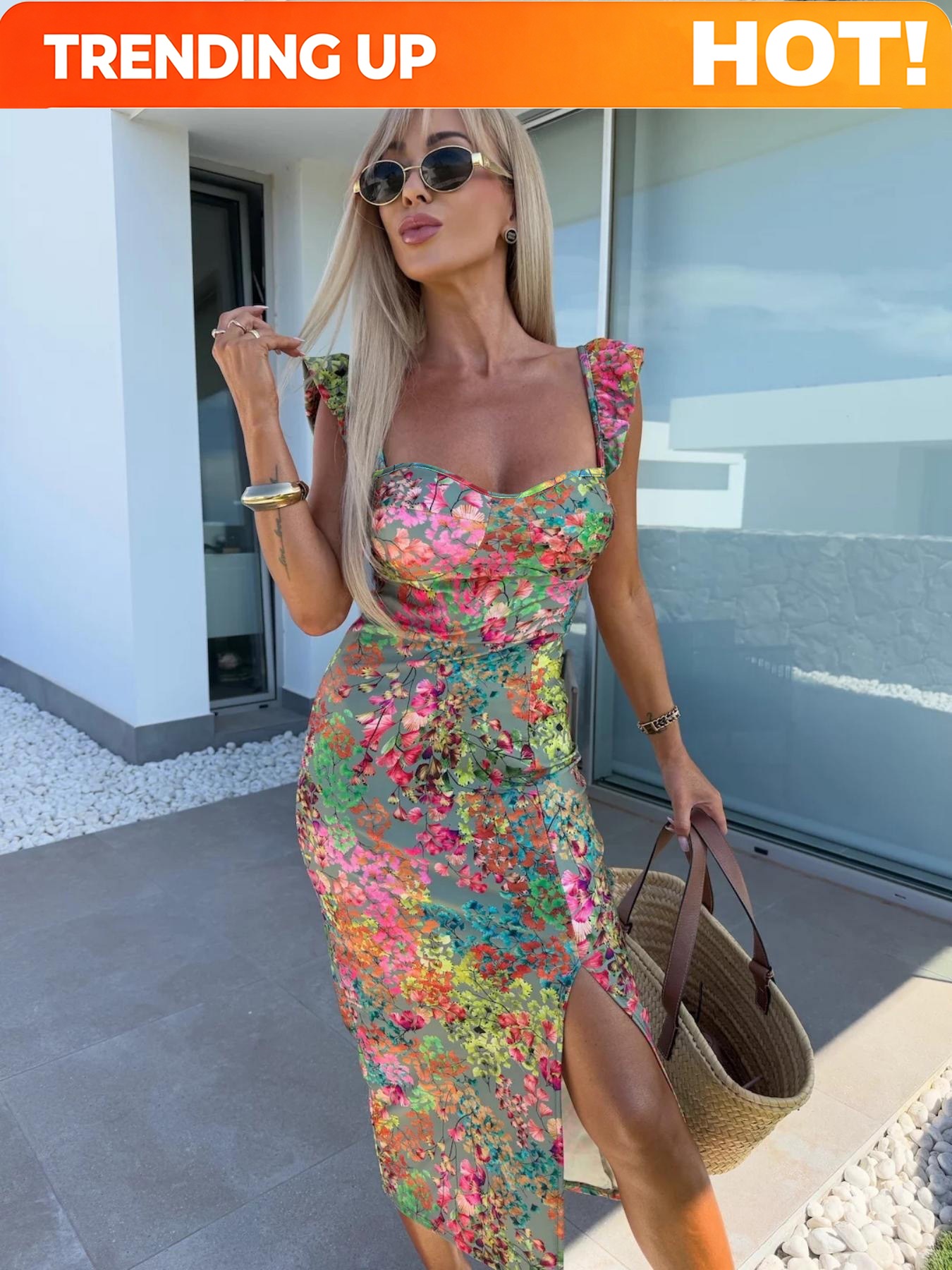 Elegant Boho Printed Dress For - Midi Dress 评论和价格